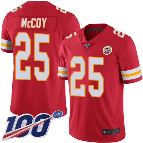 Men Kansas City Chiefs #25 McCoy LeSean Red Team Color Vapor Untouchable Limited Player 100th Season Football Nike NFL Jersey